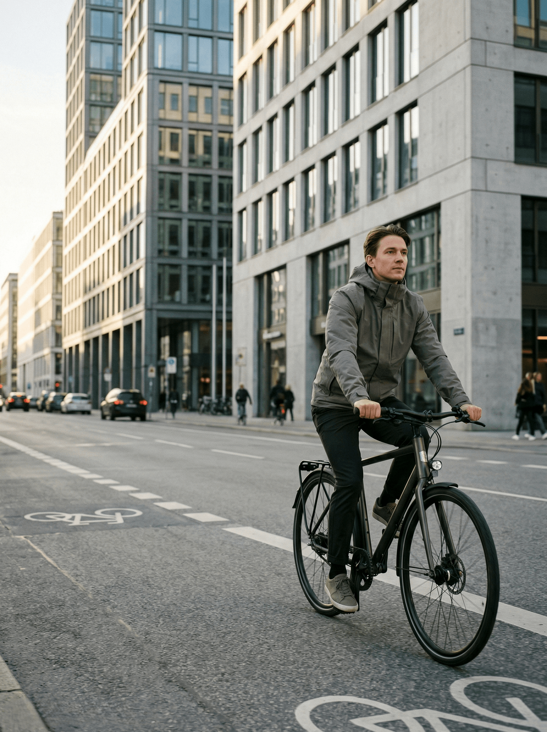 A cyclist riding through Rotterdam with the MOVRR display panel